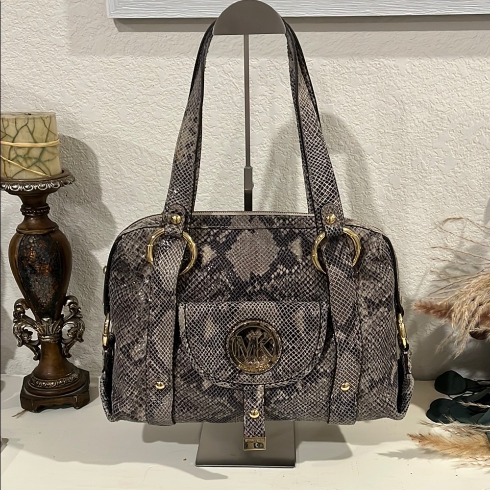 Michael Kors Black and Gray Snake Skin Shoulder Bag